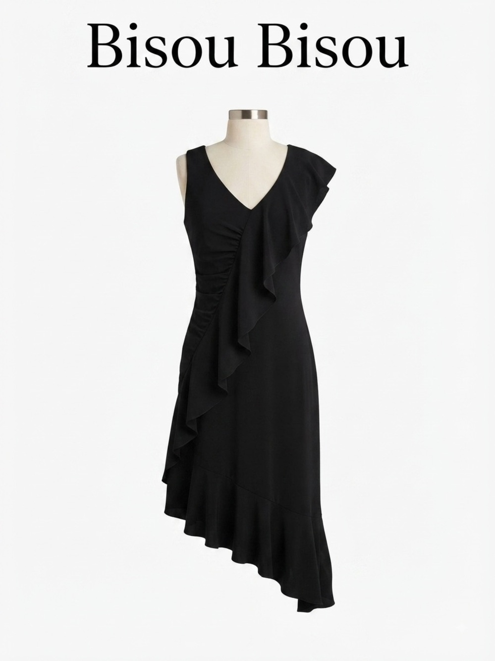Bisou Bisou Black Ruffle Asymmetrical Dress Size 10 0161